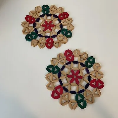 Vintage Beaded Wooden Trivet Hot Pads Wall Hanging • $15
