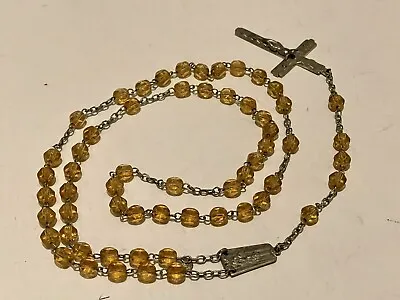 Vintage Rosary Made In Italy With Amber Beads • $17.95