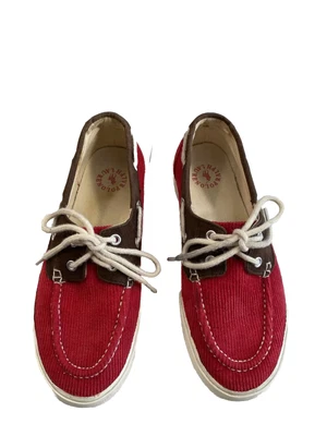 Polo Ralph Lauren  Corduroy Micro Suede Lilia Red Womens Boat Sneaker Shoe Sz 7B • $18