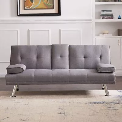 Fabric Modern Sofa Bed Sectional 3 Seater 2 Cup Holder Couch Bed Chrome Legs • £169.99