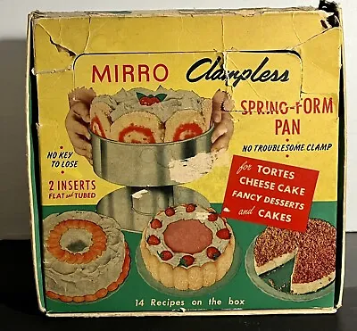 Vtg Mirro Aluminum Spring Form Cake Pan Clampless 2 Inserts Flat Tubed In Box • $19.99