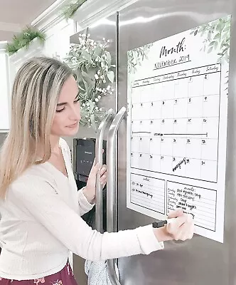 Magnetic Refrigerator Whiteboard Dry Erase Monthly Calendar Eraser Markers 16x20 • $9.99