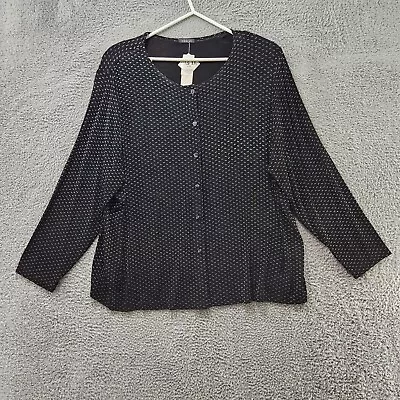 Vikki Vi Shirt Jacket Womens 3X Black White Slinky Button Up Boat Neck Vintage • $29.24