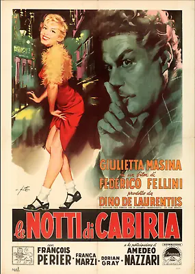 NIGHTS OF CABIRIA ITALIAN MOVIE POSTER 1957-FEDERICO FELLINI Giulietta Masina • $99