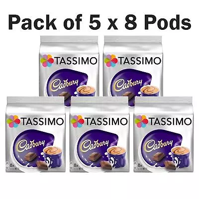 Tassimo Cadbury Hot Chocolate T Discs 40 Drink Cup Capsules - Pack Of 5 X 8 Pods • £30.99