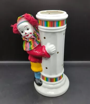 $15 • Buy Vintage Ceramic Pottery Rainbow Happy Clown On Pillar Figurine Vase