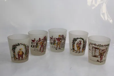 Hazel Atlas Dickens Frosted Rocks Egg Nog 3.25  Glasses Tiny Tim+ Lot 5 Vintage • $29.99