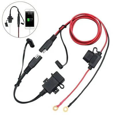 Motorcycle SAE To USB Charger Waterproof Adapter Cable 10A Inline Fuse GPS Phone • $11.59