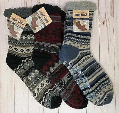 Men's MUK LUKS Cabin Slipper Socks Grip Bottom Lined L/XL (Shoe Size 11-13) NEW • $21.99