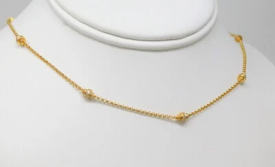 $1221 • Buy 18 Kt Yellow Gold DIAMOND By The Yard Rolo Chain Choker Necklace 16 1/4  B4126