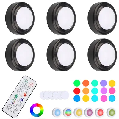 RGBW Wireless LED Puck Lights Color Changing Closet Under Cabinet Counter Remote • £5.88