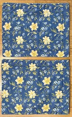 LAURA ASHLEY HOME Emilie 2 Pillow Shams Standard Blue & Yellow Floral Cotton • $23.74