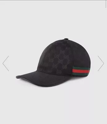 Gently Used GUCCI BLACK GG GUCCISSIMA CANVAS WEB BASEBALL CAP HAT • $40