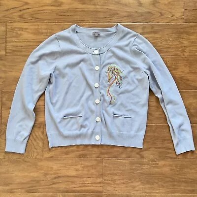 J.Jill Button Up Cardigan Sweater Blue Size XL Horse Embroidered Patch • $20