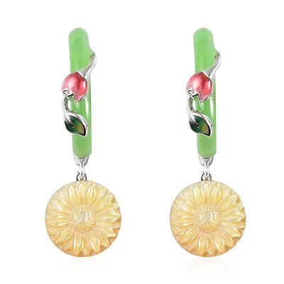 JARDIN COLLECTION Green Jade & Multi Gemstone Carved Earrings Sterling Silver • $42