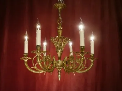 Fine Brass Chandelier 6 Light Spanish Vintage Lavishly Decorated Column  24  • $779