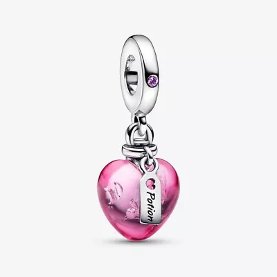 PANDORA Love Potion Murano Glass Heart Silver Dangle Charm - 792509C01 • £23.63