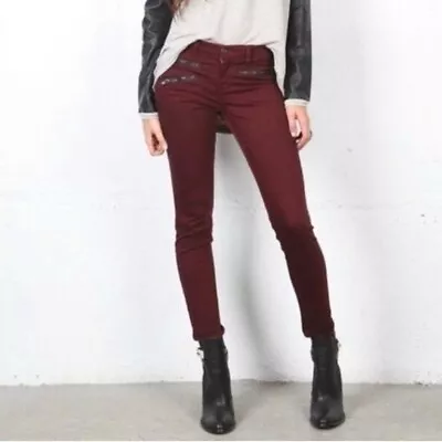 J Brand Zoey Triple Zip Skinny Jeans In Lava Burgundy Size 25 • $27.99