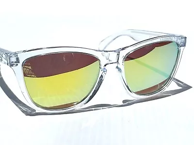 NEW Oakley FROGSKINS Clear Crystal POLARIZED Galaxy Fire Gold Lens Sunglass 9013 • $146.88