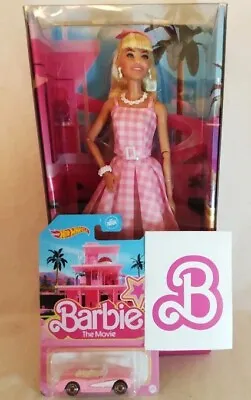 Barbie The Movie : Marot In A Pink Gingham Dress  Hot Wheels Corvette & Sticker • $84.29