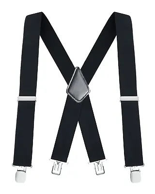 Buyless Fashion Mens Suspenders 48  Elastic Adjustable Heavy Duty 2  Wide X Back • $14.97