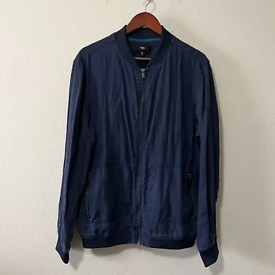 Mossimo Men's Blue Long Sleeve 100% Linen Zip Up Pockets Bomber Jacket SZ M • $27.99