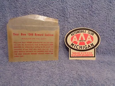 Vtg Obsolete 1960's ? AAA Reward Automobile Club Decal Sticker Emblem MICHIGAN  • $25