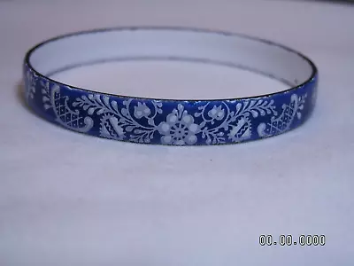 ...Vintage Blue & White Floral Flowers Design Porcelain Enamel Bangle Bracelet.. • $12.97