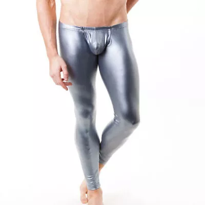 Sexy Men Faux Leather Wet Look Tight Pants Leggings Long John Pants Trousers ~ • £11.86
