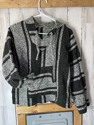 Size Small Drug Rug Baja Hoodie | Mexican Poncho Gray Grey/Black PRE-OWNED • $14.39