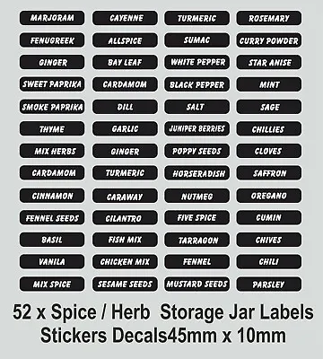 £2.85 • Buy 52 X Spice And Herb Jar Labels Stickers Decals - 45mm By 10mm