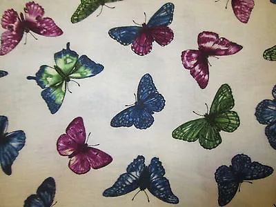 Butterfly Realistic Monarch Butterflies White Cotton Fabric BTHY • $6.25