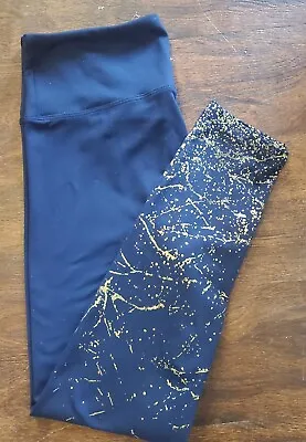 MARIKA Navy W/Gold Metallic Leggings High Waist Yoga Pants Womens S  • $19.95