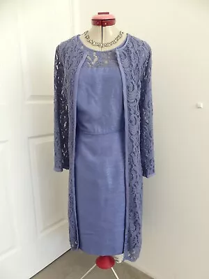 TRENT NATHAN EVENTS Powder Blue DRESS & COAT SET Sze 10 MOB Wedding Evening LACE • $50