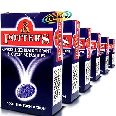 £20.89 • Buy 6x Potters Crystallised Blackcurrant Glycerine Soothing Cold Cough Pastilles 