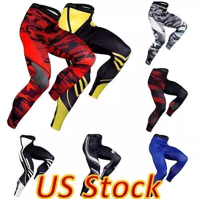 US Men Sport Compression Base Layer Pants Gym Running Exercise Leggings Trousers • $17.49