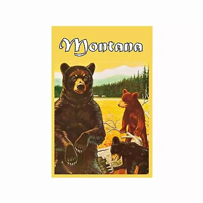 Fridge Magnet Montana Grizzly Bear COUNTRY Art Travel Poster Vintage • $35.95