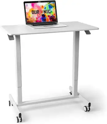 Duronic TM03T Sit-Stand Desk Ergonomic Home Office Table On Wheels - White • £139.99