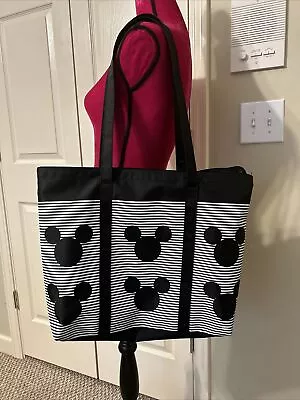 Disney Parks Mickey Mouse Black White Zip Top Tote Shopping Beach Bag Tote • $7