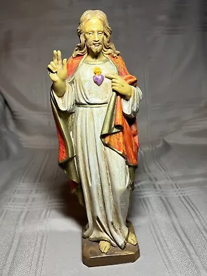 Vintage Sacred Heart Of Jesus Statue Resin 9 1/2  Tall ITALY Malsiner H • $22