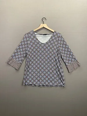 J Jill Womens Blue Shirt Geometric Pattern Long Sleeve Scoop Neck Size Small • $19.99