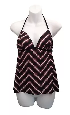 $8.95 • Buy Hula Honey Womens Top Tankini Swimwear Open Back Chevron Tie Dye Brown Size M