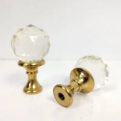 EXC PAIR ~ Vintage BRASS & Cut Glass Ball Table Lamp SPHERE FINIALS • $24.99