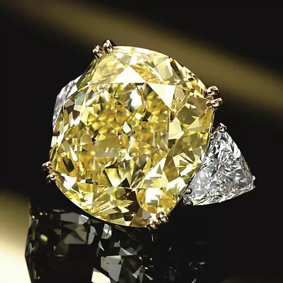 6Ct Canary Moissanite Cushion Engagement Ring 14k White Gold Finish Three Stone • £149.99