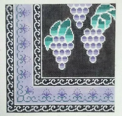 MINDY Needlepoint HP Handpainted Canvas Purple GRAPES TILE Floral Border 14m 8x8 • $105.52