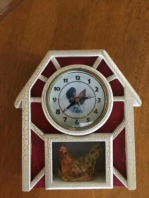 Vintage Unbranded 7 Inch  Wood Barn With Rooster & Hen  Shelf/desk Clock - Used • $20