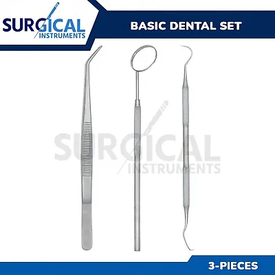 Basic Dental Instruments Set Mouth Mirror Explorer #5 Cotton Plier German Grade • $7.35