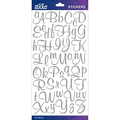 STICKO ALPHABET STICKERS - SILVER GLITTER SCRIPT - SMALL - Approx 22mm  1 SHEET • $4.50