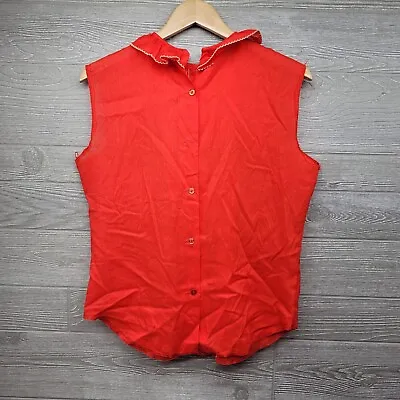 Vintage Red Smocked Collared Sleeveless Top Womens Size Medium  • $10.80