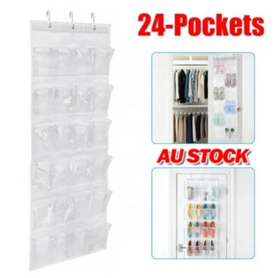 $15.95 • Buy 24 Pockets Over Door Hanging Shoe Organiser Bag Storage Rack Hanger Holder Black